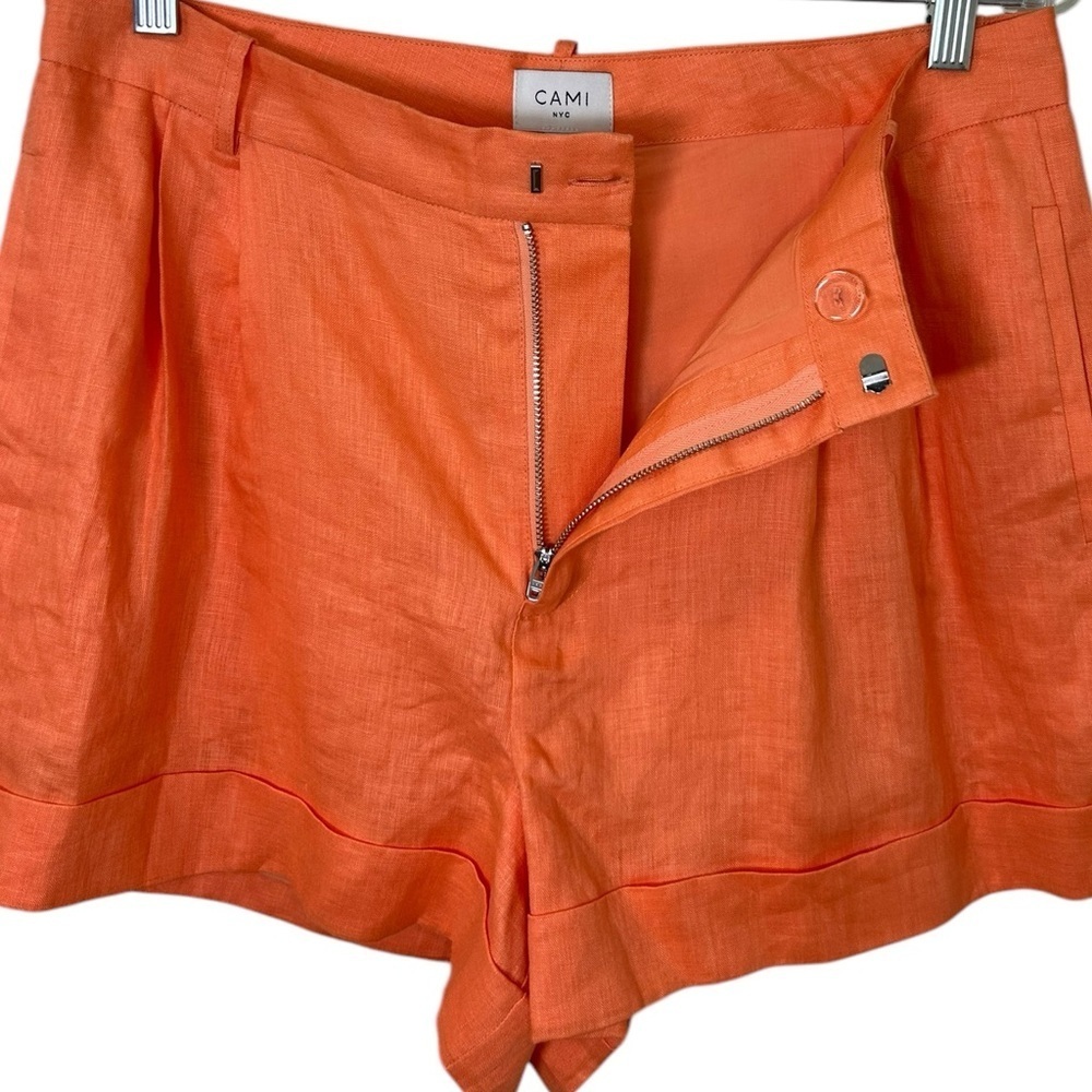 Cami NYC - “Rabia” Tailored Short in Papaya Linen-Blend Pleated - Size 12 Orange - Picture 10 of 17